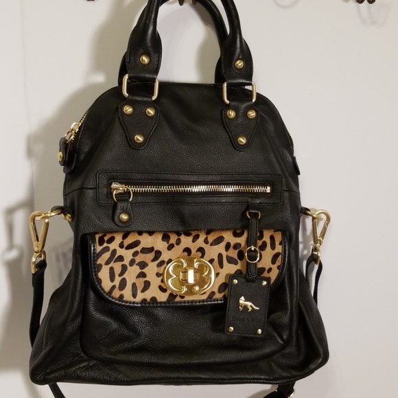 Emma Fox Handbags - Emma Fox Black Leather w/Hair-on Leopard Handbag